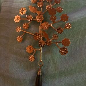 Gold Bird Brooch with Hanging Jewel